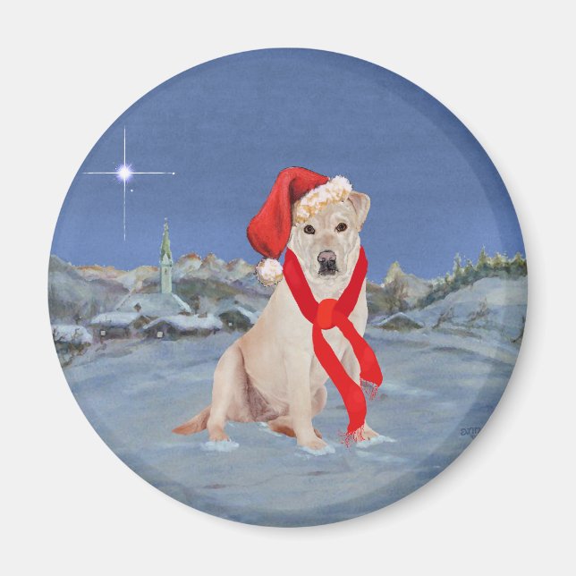 Yellow Labrador Retriever auf einer Wintry Night Magnet (Vorne)