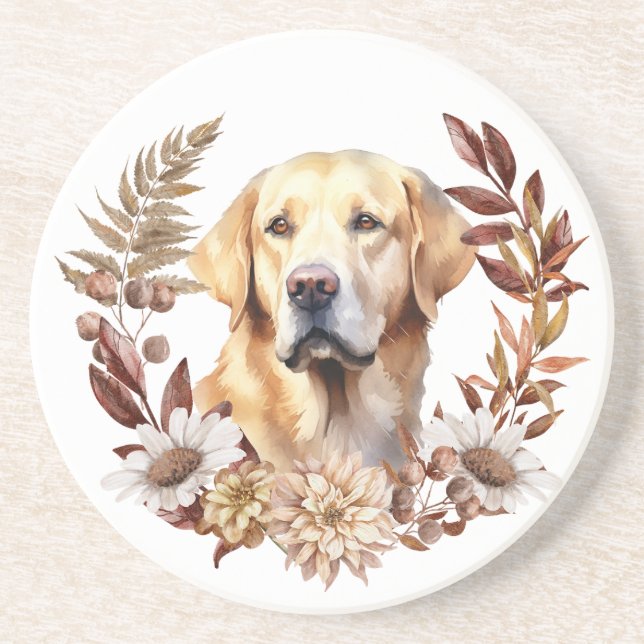 Yellow Labrador Retriever Autumn Kranz Getränkeuntersetzer (Vorne)