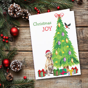 Yellow Labrador Retriever, Bird and Christmas Tree Feiertagskarte
