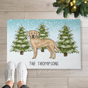 Yellow Labrador Retriever Blue Winter Family Name Fußmatte