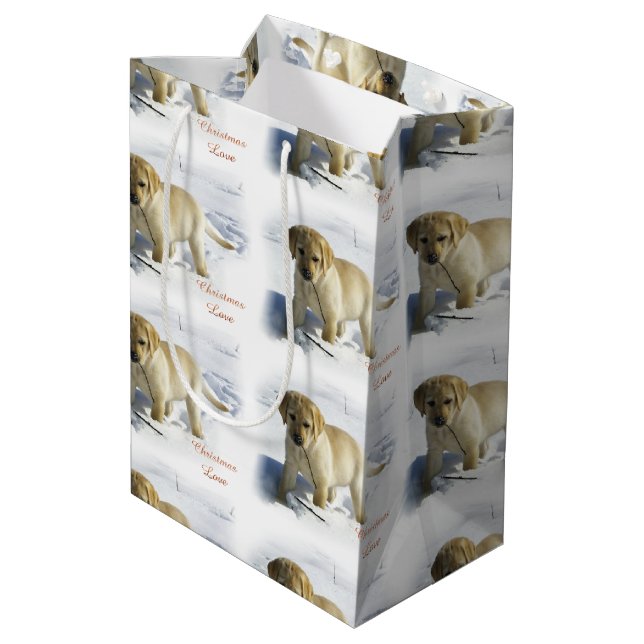 Yellow Labrador Retriever Christmas Mittlere Geschenktüte (Rückseite Schrägansicht)