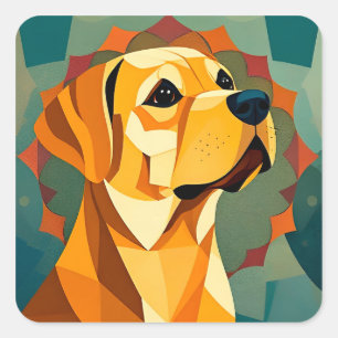 Yellow Labrador Retriever Dog Geometric Art Quadratischer Aufkleber