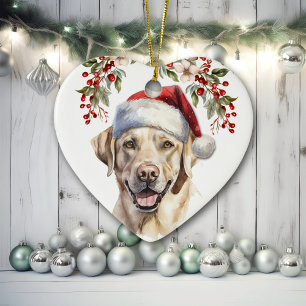 Yellow Labrador Retriever Hund Holly Wreath Keramik Ornament