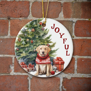 Yellow Labrador Retriever im Winter Sweater Keramik Ornament