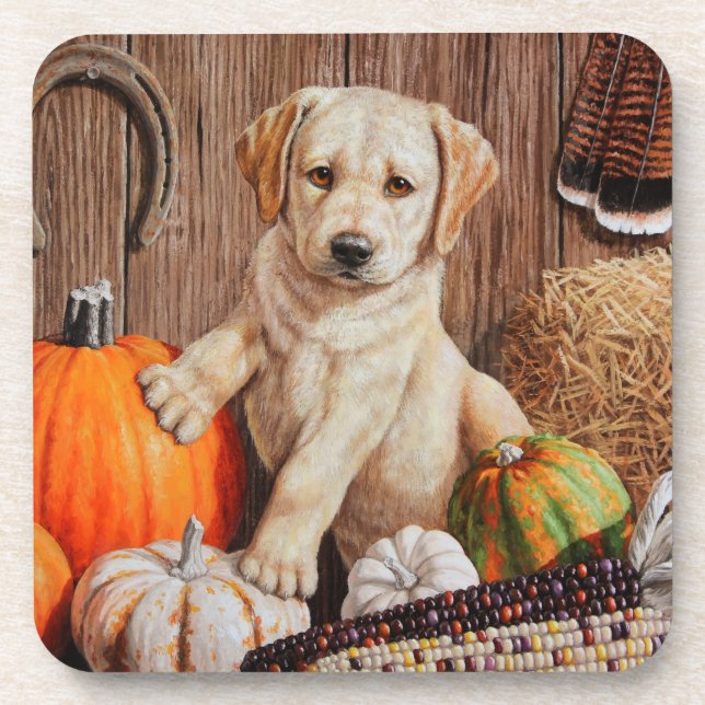 Yellow Labrador Retriever Puppy Doppy Pumpkin Herb Untersetzer (Vorderseite)