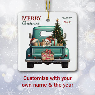 Yellow Labrador Retriever Puppy Truck Weihnachten Keramikornament