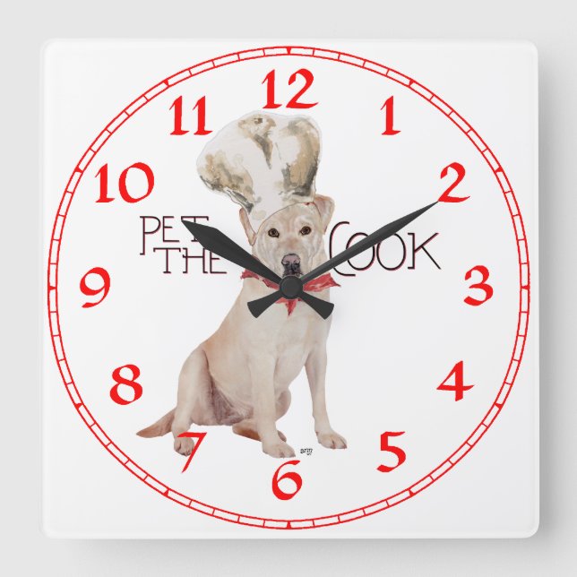 Yellow Labrador Retriever Quadratische Wanduhr (Vorderseite)