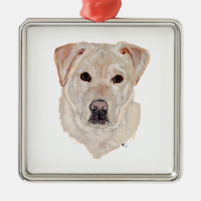 Yellow Labrador Retriever Silbernes Ornament (Vorne)