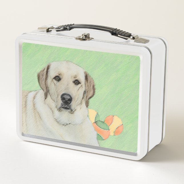 Yellow Labrador Retriever & Tennis Balls Malerei Metall Brotdose (Vorderseite)