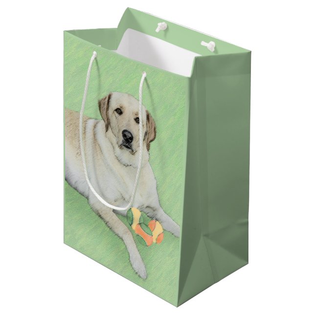 Yellow Labrador Retriever & Tennis Balls Malerei Mittlere Geschenktüte (Vorderseite Schrägansicht)