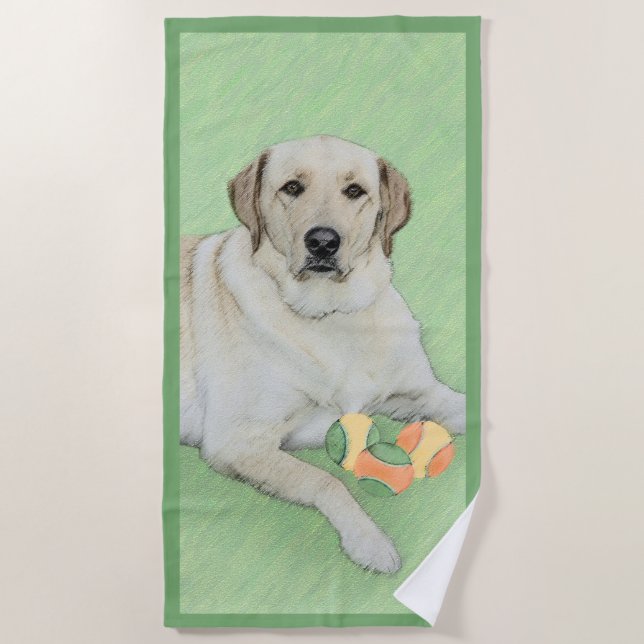 Yellow Labrador Retriever & Tennis Balls Malerei Strandtuch (Vorderseite)