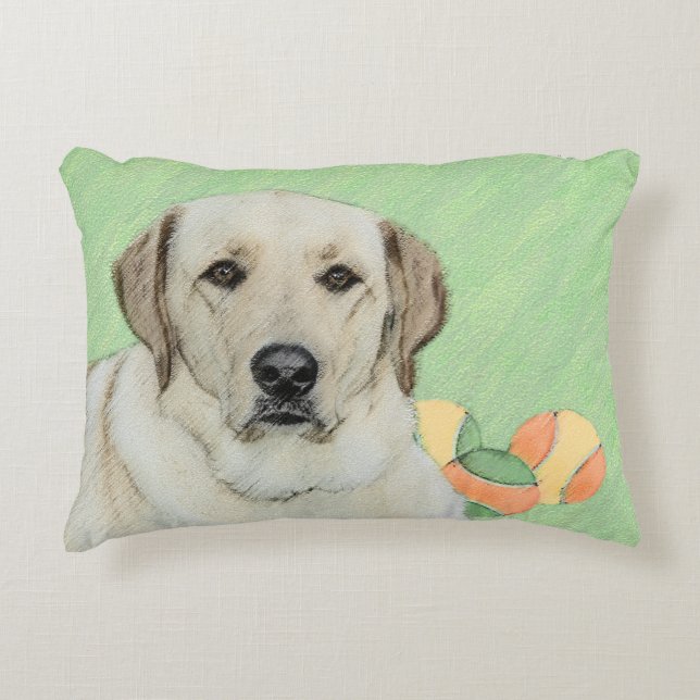 Yellow Labrador Retriever & Tennis Balls Malerei Zierkissen (Vorderseite)