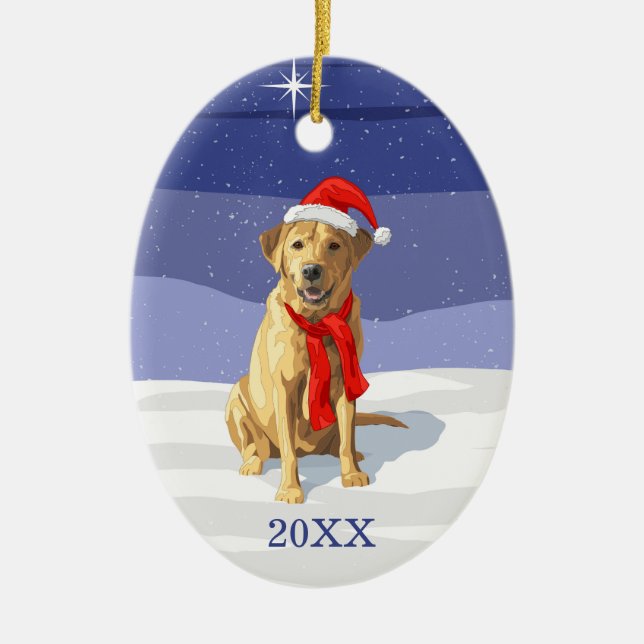 Yellow Labrador Retriever Weihnachtsmannmütze & Sc Keramik Ornament (Vorne)