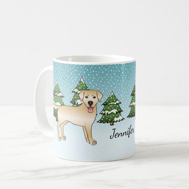 Yellow Labrador Retriever - Winter Forest & Name Kaffeetasse (Vorderseite Links)