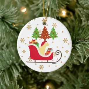 Yellow Labrador Silhouette Christmas Sleigh Keramik Ornament