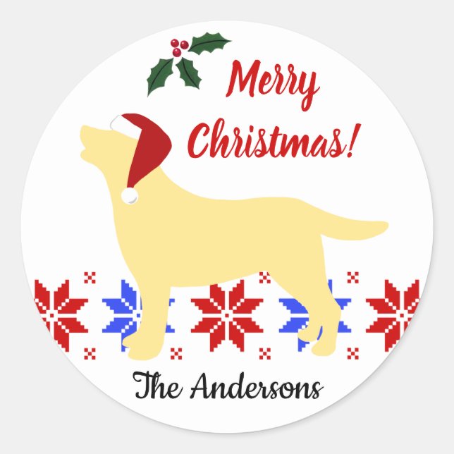 Yellow Labrador Silhouette Weihnachten Runder Aufkleber (Vorderseite)