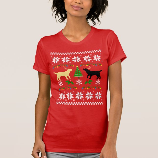 Yellow Labrador und Black Labrador Uggules Weihnac T-Shirt (Vorderseite)