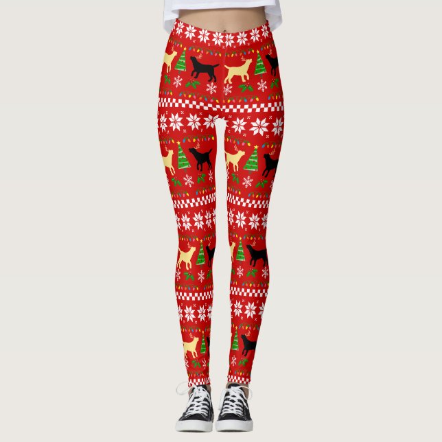 Yellow Labrador und Black Labrador Weihnachten Leggings (Vorderseite)