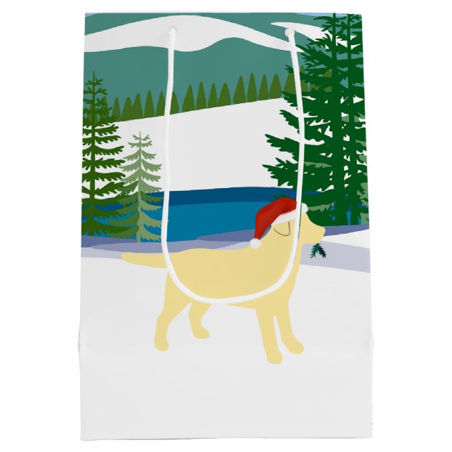 Yellow Labrador Weihnachtsansicht Mittlere Geschenktüte (Rückseite)