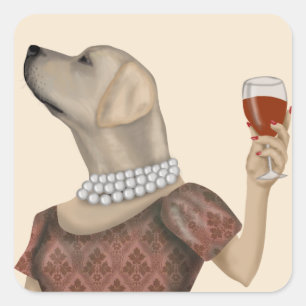 Yellow Labrador Wine Snob Quadratischer Aufkleber