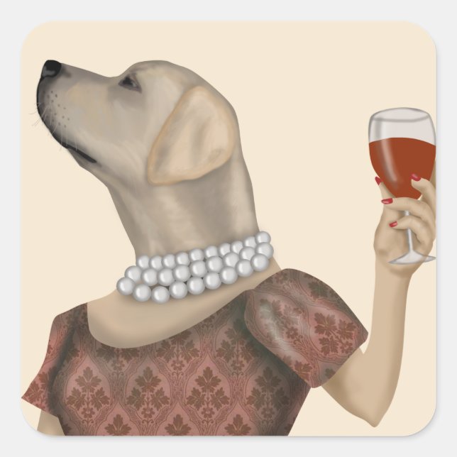 Yellow Labrador Wine Snob Quadratischer Aufkleber (Vorderseite)