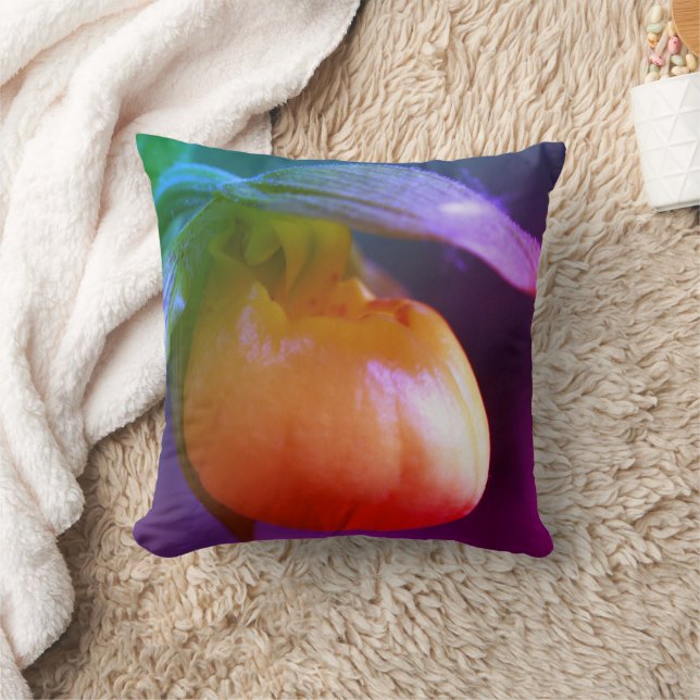 Yellow Lady Slipper Orchid Blume Abstrakt Kissen (Decke)