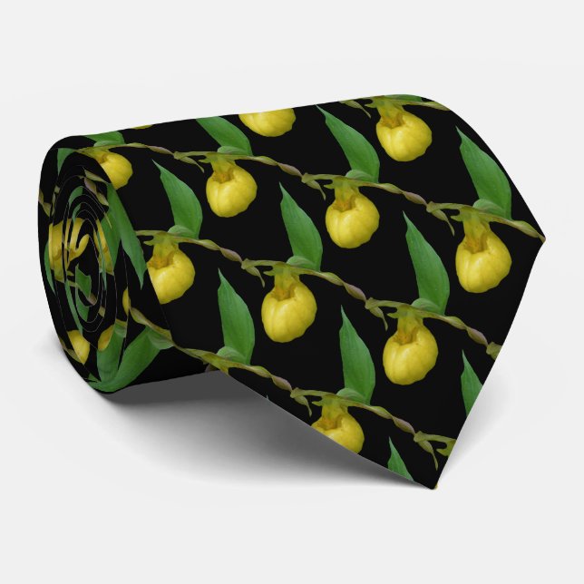 Yellow Lady Slipper Orchid Blume Nattern Muster Krawatte (Gerollt)