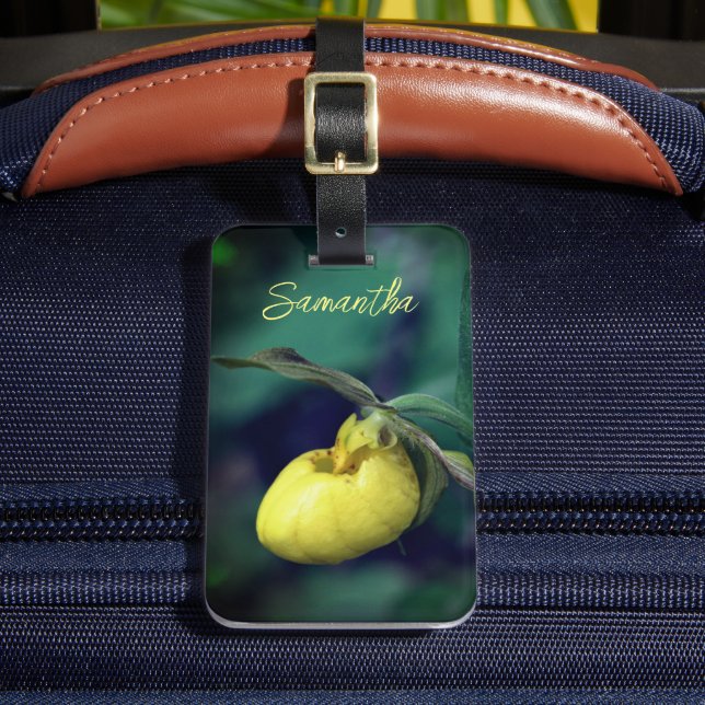 Yellow Lady Slipper Orchid Blume Personalisiert Gepäckanhänger (Vorderseite Insitu 2)