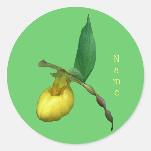 Yellow Lady Slipper Orchid Blume Personalisiert Runder Aufkleber (Vorderseite)