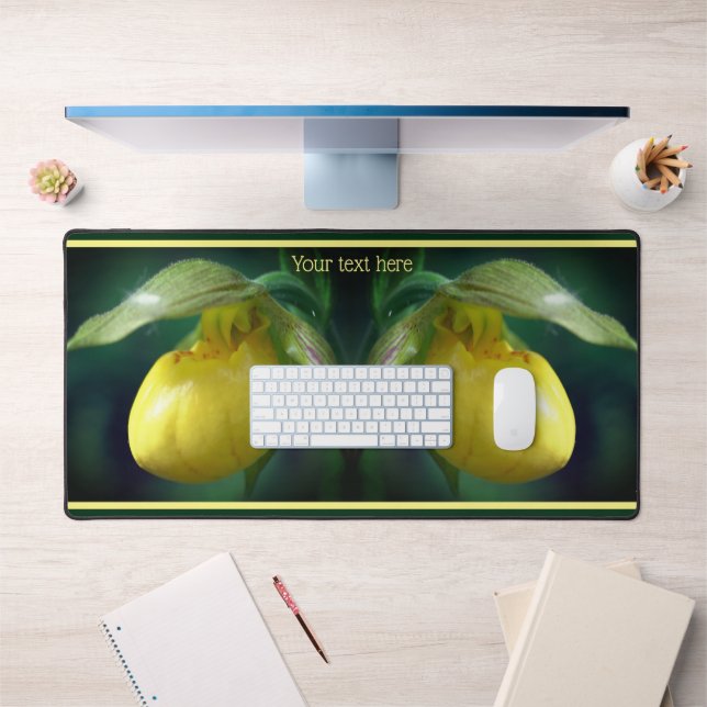 Yellow Lady Slipper Orchid Blume Personalisiert Schreibtischunterlage (Büro 1)