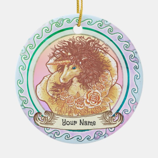 Yellow Lady Unicorn Keramik Ornament (Vorne)