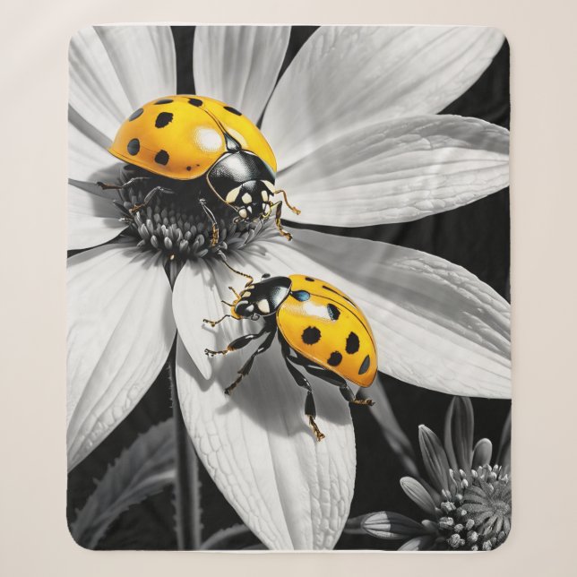 Yellow Ladybugs Käfer auf Schwarz-weißer Blume Sherpadecke (Vorderseite)