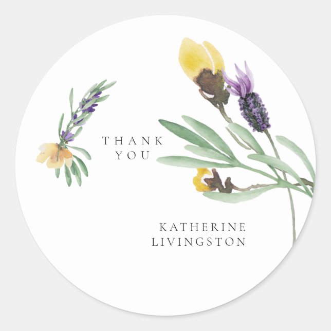 Yellow & Lavender Floral Brautparty Vielen Dank Runder Aufkleber (Vorderseite)