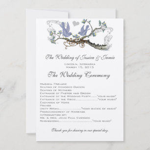 Yellow & Lavender Vintage Lovebird Hochzeitsprogra Einladung