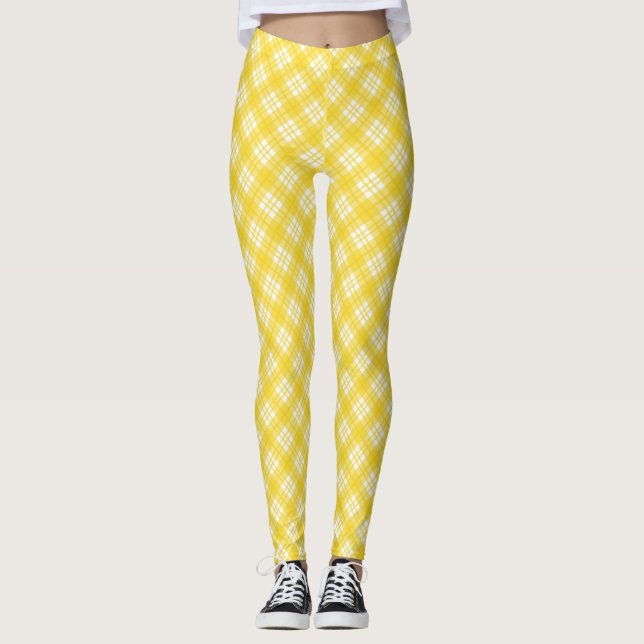 Yellow leggings with a white plaid pattern  (Vorderseite)