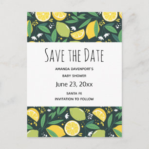 Yellow Lemon and Lime Frucht Pattern Save the Date Einladungspostkarte