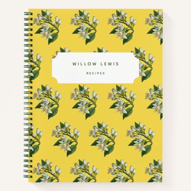 Yellow Lemon Blossoms Muster Rezept Kochbuch Notizbuch (Vorderseite)