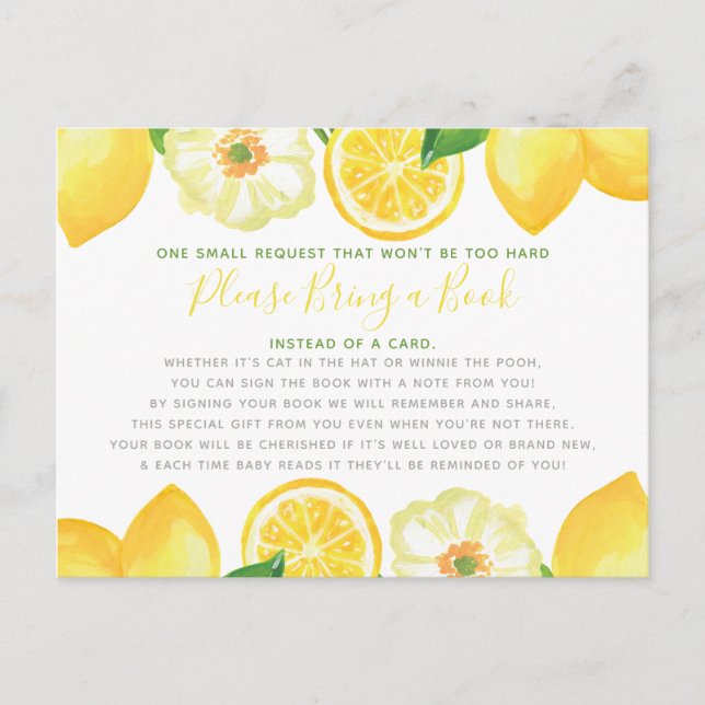 Yellow Lemon Citrus Bringen Sie eine Babydusche mi Einladungspostkarte (Vorderseite)