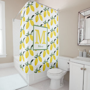 Yellow Lemon Citrus Monogram Duschvorhang