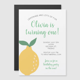 Yellow Lemon Erster Geburtstag eines Geburtstags Magnetkarte