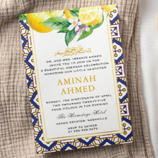 Yellow Lemon Floral Summer Islamic Aqiqa Aqeeqa Einladung