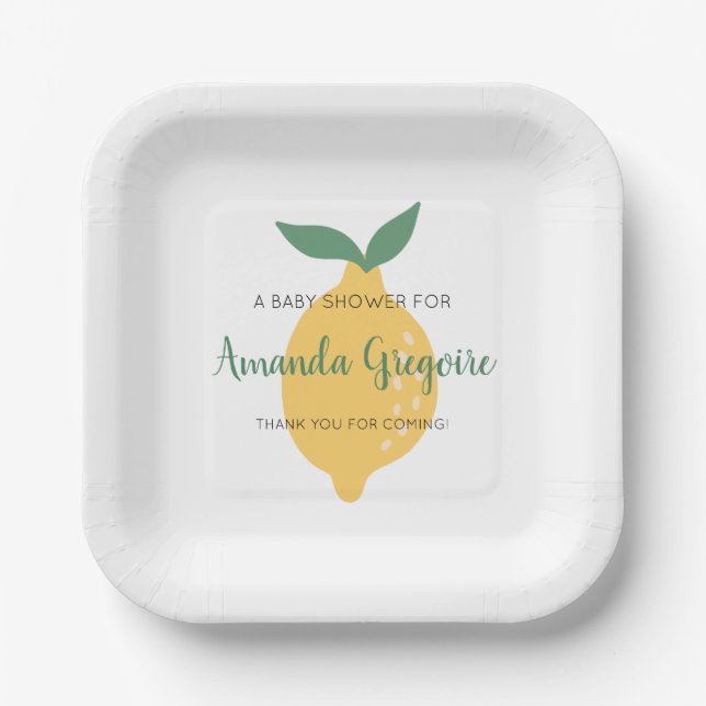 Yellow Lemon Fruit Themed Baby Dusche Pappteller (Vorderseite)