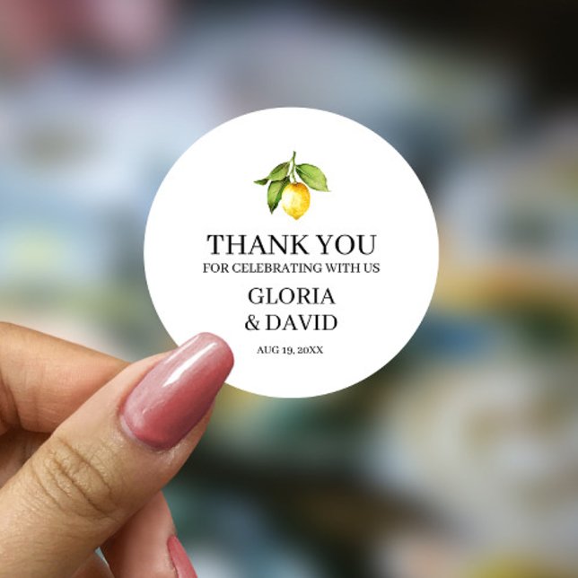 Yellow Lemon Moderne Hochzeit Runder Aufkleber (Von Creator hochgeladen)