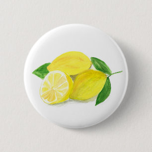 Yellow Lemon Print Art Frucht Aquarell Button