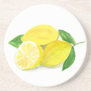 Yellow Lemon Print Art Frucht Aquarell Untersetzer