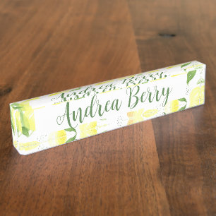 Yellow Lemon Teacher Desk Name Plakat Namensplakette