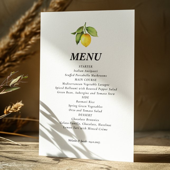 Yellow Lemon Wedding Menu Menükarte (Von Creator hochgeladen)