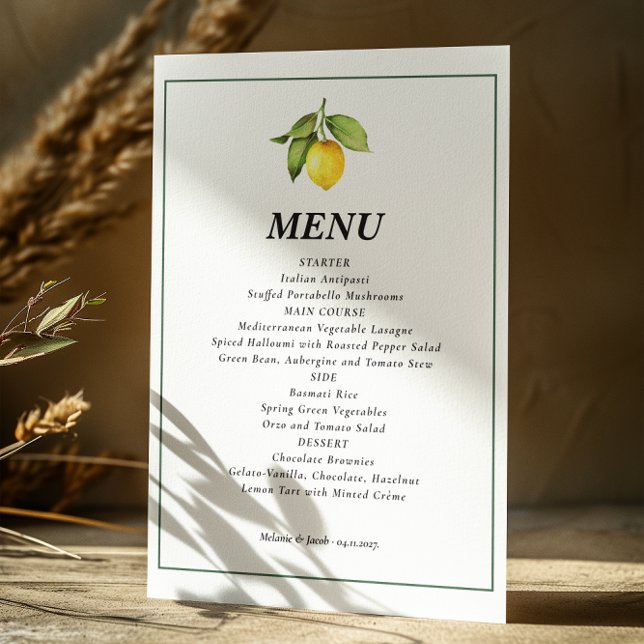 Yellow Lemon Wedding Menu Menükarte (Von Creator hochgeladen)