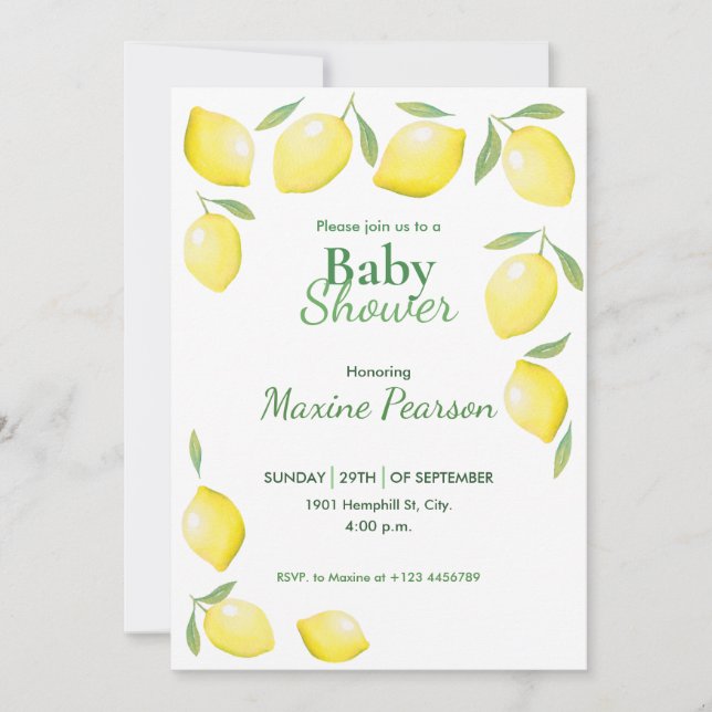 Yellow Lemons Babydusche Einladung (Vorderseite)
