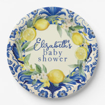 Yellow Lemons Blue Tile Lemon Babydusche